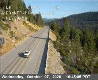 The road at Hwy 80 at Donner Lake, live
