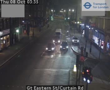 The road at Gt Eastern St/Curtain Rd, live
