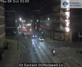 The road at Gt Eastern St/Holywell Ln, live
