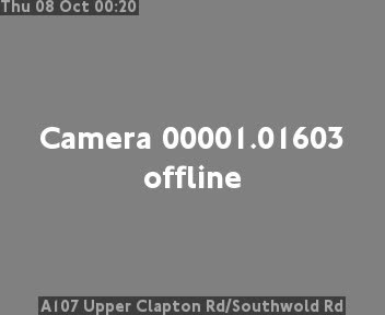 The road at A107 Upper Clapton Rd/Southwold Rd, live