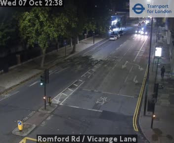 The road at Romford Rd / Vicarage Lane, live