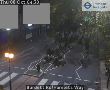 The road at Burdett Rd/Hamlets Way, live