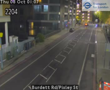 The road at Burdett Rd/Pixley St, live