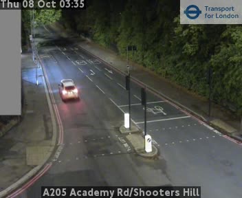 The road at A205 Academy Rd/Shooters Hill, live