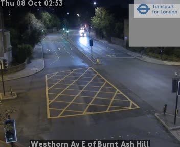 The road at Westhorn Av E of Burnt Ash Hill, live