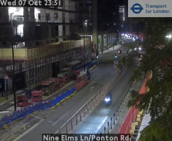 The road at Nine Elms Ln/Ponton Rd, live