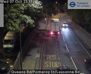 The road at Queens Rd/Pomeroy St/Lausanne Rd, live
