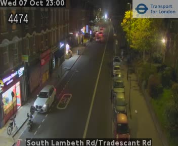 The road at South Lambeth Rd/Tradescant Rd, live
