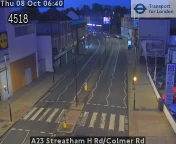 The road at A23 Streatham H Rd/Colmer Rd, live