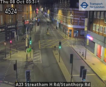 The road at A23 Streatham H Rd/Stanthorp Rd, live