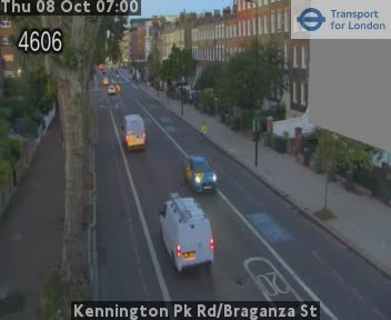 The road at Kennington Pk Rd/Braganza St, live