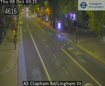 The road at A3 Clapham Rd/Lingham St, live