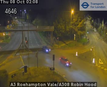 The road at A3 Roehampton Vale/A308 Robin Hood, live