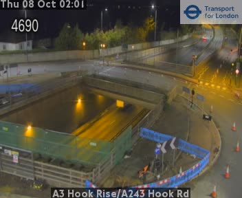 The road at A3 Hook Rise/A243 Hook Rd, live