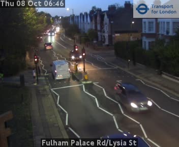 The road at Fulham Palace Rd/Lysia St, live