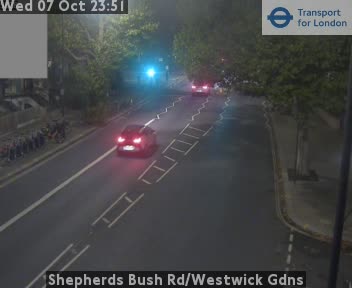 The road at Shepherds Bush Rd/Westwick Gdns, live