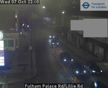 The road at Fulham Palace Rd/Lillie Rd, live