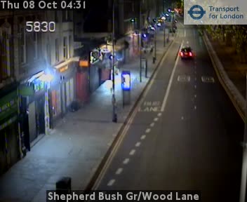 The road at Shepherd Bush Gr/Wood Lane, live