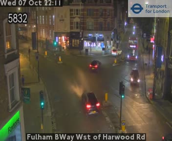 The road at Fulham BWay Wst of Harwood Rd, live