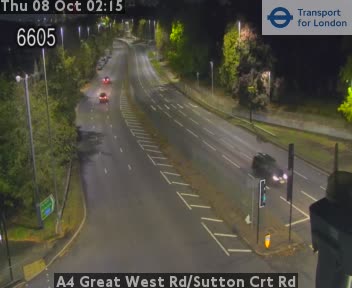 The road at A4 Great West Rd/Sutton Crt Rd, live