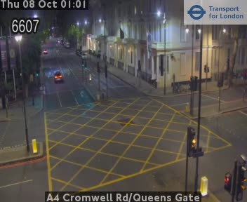 The road at A4 Cromwell Rd/Queens Gate, live