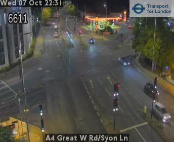 The road at A4 Great W Rd/Syon Ln, live