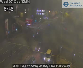 The road at A30 Great Sth/W Rd/The Parkway, live