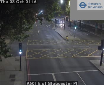 The road at A501 E of Gloucester Pl, live