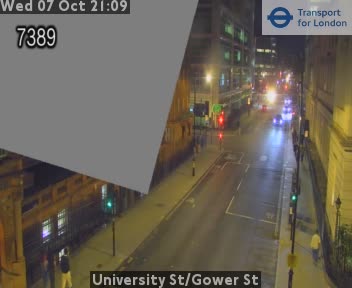 The road at University St/Gower St, live