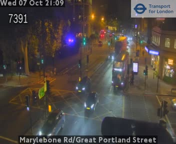 The road at Marylebone Rd/Great Portland Street, live