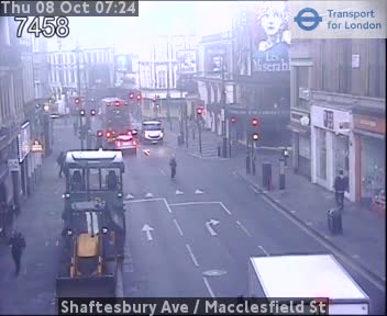 The road at Shaftesbury Ave / Macclesfield St, live
