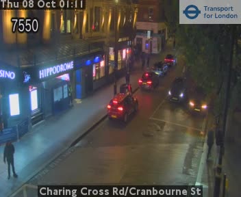 The road at Charing Cross Rd/Cranbourne St, live