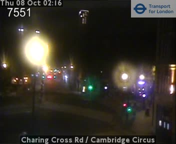 The road at Charing Cross Rd / Cambridge Circus, live