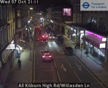 The road at A5 Kilburn High Rd/Willesden Ln, live