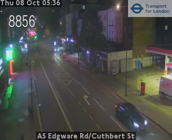 The road at A5 Edgware Rd/Cuthbert St, live