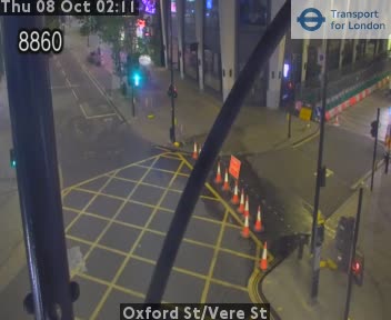 The road at Oxford St/Vere St, live
