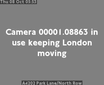 The road at A4202 Park Lane/North Row, live