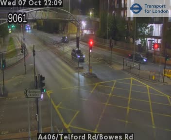 The road at A406/Telford Rd/Bowes Rd, live
