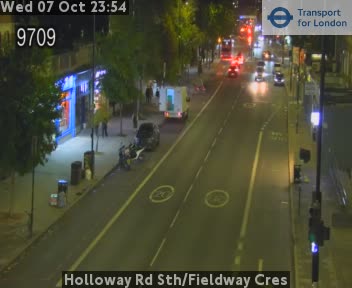The road at Holloway Rd Sth/Fieldway Cres, live