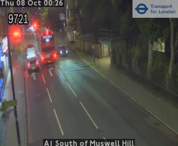 The road at A1 South of Muswell Hill, live