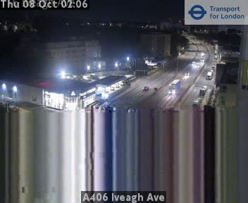 The road at A406 Iveagh Ave, live