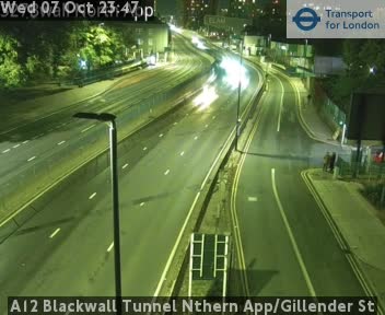 The road at A12 Blackwall Tunnel Nthern App/Gillender St, live