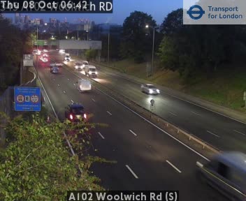 The road at A102 Woolwich Rd (S), live