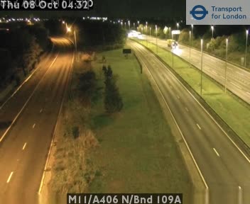 The road at M11/A406 N/Bnd 109A, live