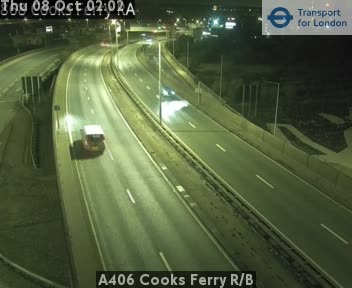 The road at A406 Cooks Ferry R/B, live